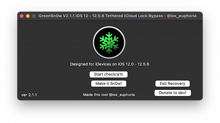 Screenshot of GreenSn0w iCloud Lock Bypass for iOS 12.